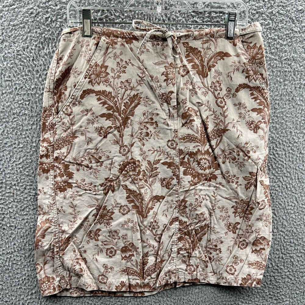 Vintage Womens Linen Blend Skirt 12 Cottage Floral Feminine Boho Romantic Rustic